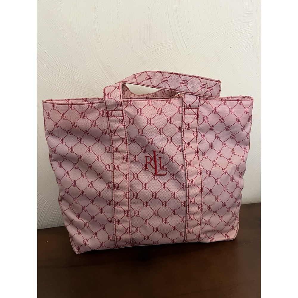 Lauren Ralph Lauren Logo Pink & Red Monogram Tote Shoulder Shopping Bag Y2K